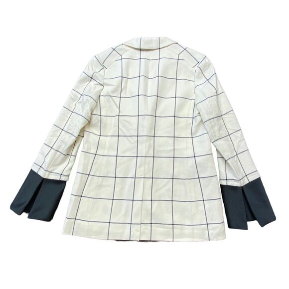 Tory Burch Sz 6 Blazer Holt Windowpane 2 Button Ivory Black Wool New 3/4 Sleeve - Picture 5 of 9